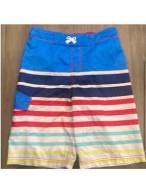 Cat & Jack Boys Blue Multi-Stripe Swim Shorts Large